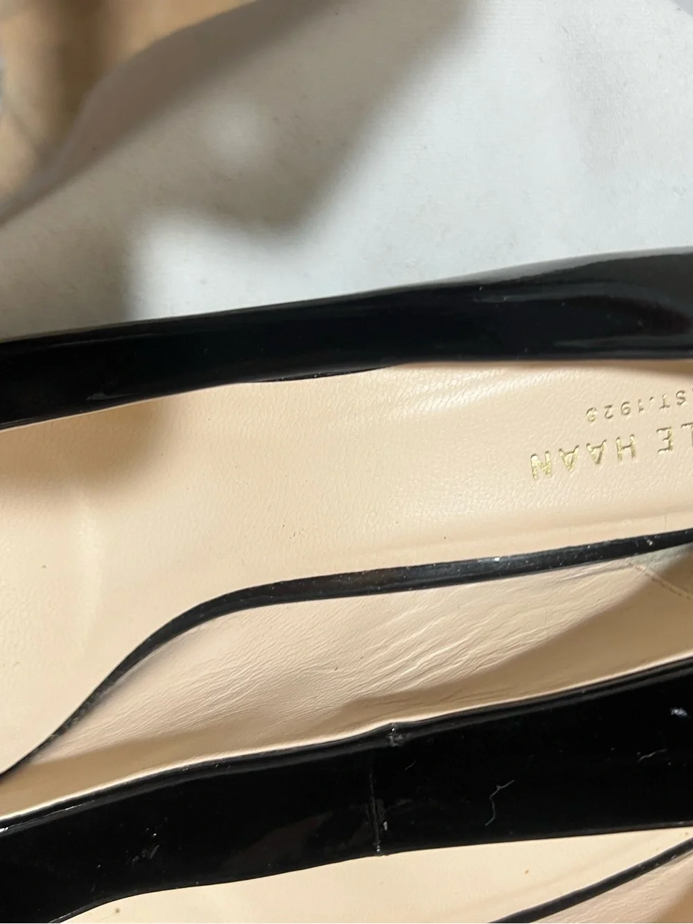 Cole Haan Black Patent Leather Peep Toe Wedge Pumps Size 7.5B